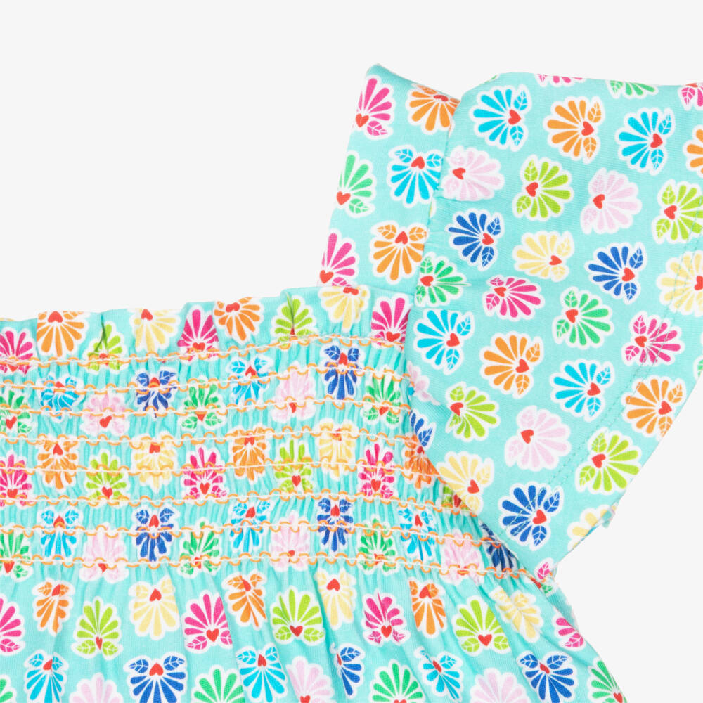Agatha Ruiz de la Prada-Girls Aqua Blue Cropped Blouse with Colourful Print | Childrensalon Outlet
