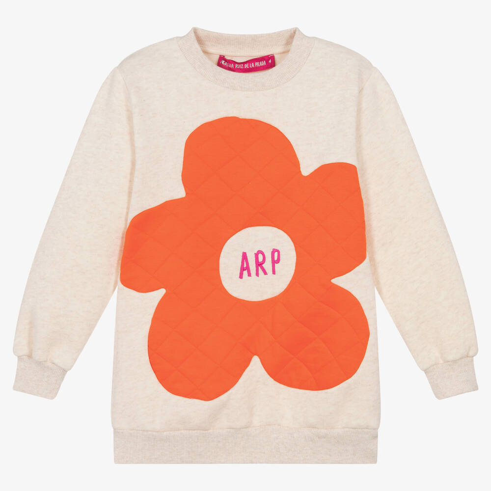 Agatha Ruiz de la Prada - Girls Beige Flower Sweatshirt Dress | Childrensalon