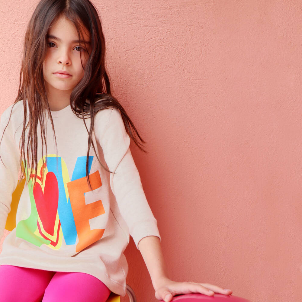 Agatha Ruiz de la Prada-فستان سويتشيرت قطن جيرسي لون بيج | Childrensalon Outlet