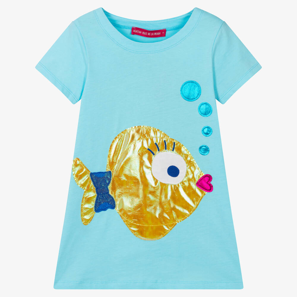 Agatha Ruiz de la Prada-Girls Blue Cotton Dress  | Childrensalon Outlet