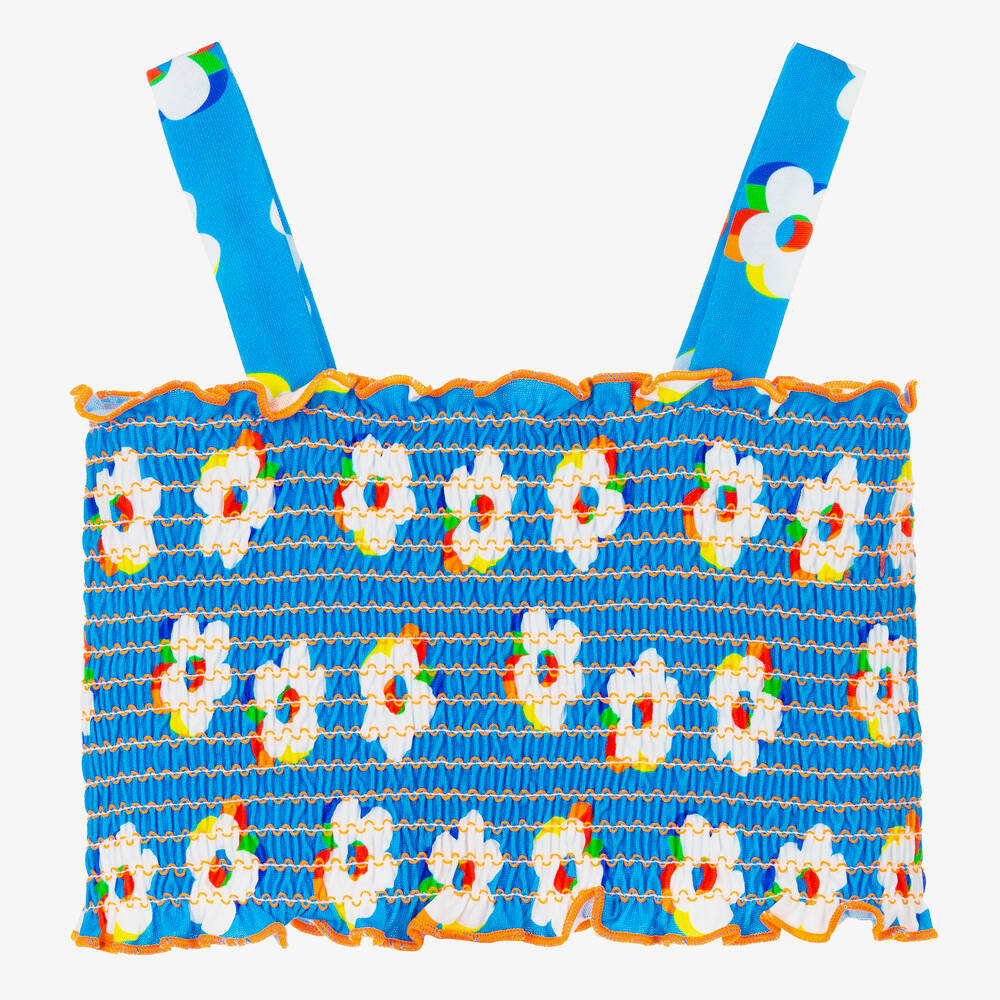 Agatha Ruiz de la Prada-Girls Blue Cotton Floral Crop Top | Childrensalon Outlet