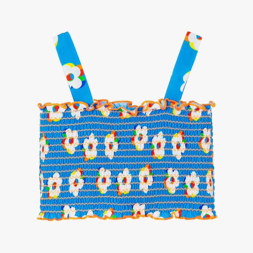 Agatha Ruiz de la Prada-Girls Blue Cotton Floral Crop Top | Childrensalon Outlet