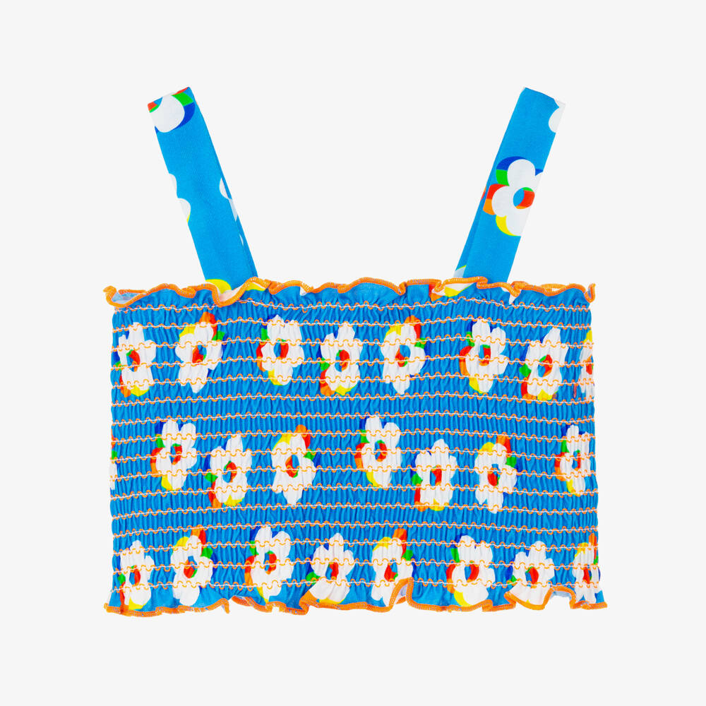 Agatha Ruiz de la Prada-Girls Blue Cotton Floral Crop Top | Childrensalon Outlet