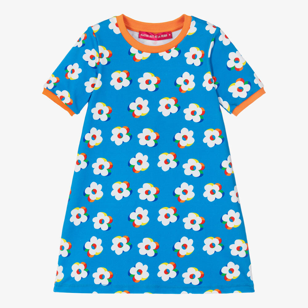 Agatha Ruiz de la Prada-Girls Blue Cotton Floral T-Shirt Dress | Childrensalon Outlet