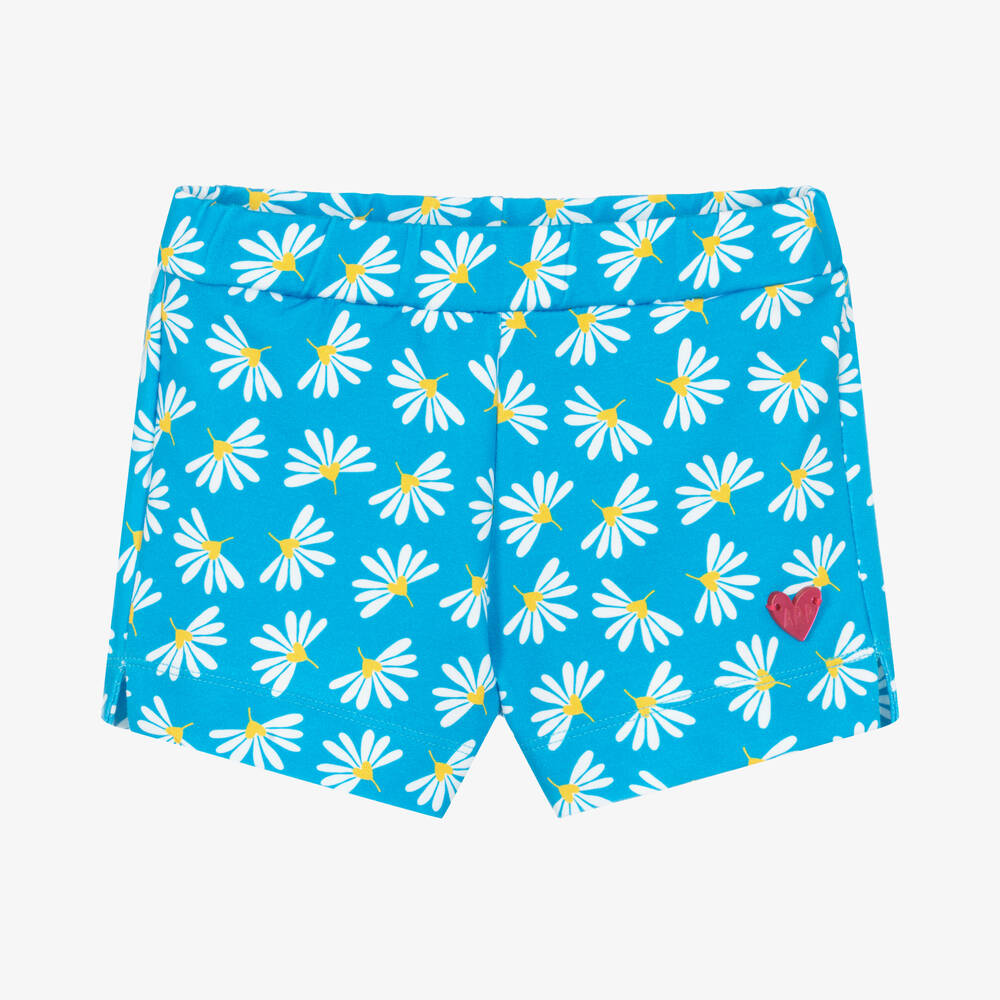 Agatha Ruiz de la Prada - Girls Blue Cotton Flower Print Shorts  | Childrensalon