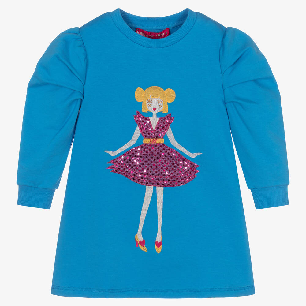 Agatha Ruiz de la Prada - Girls Blue Cotton Jersey Dress | Childrensalon