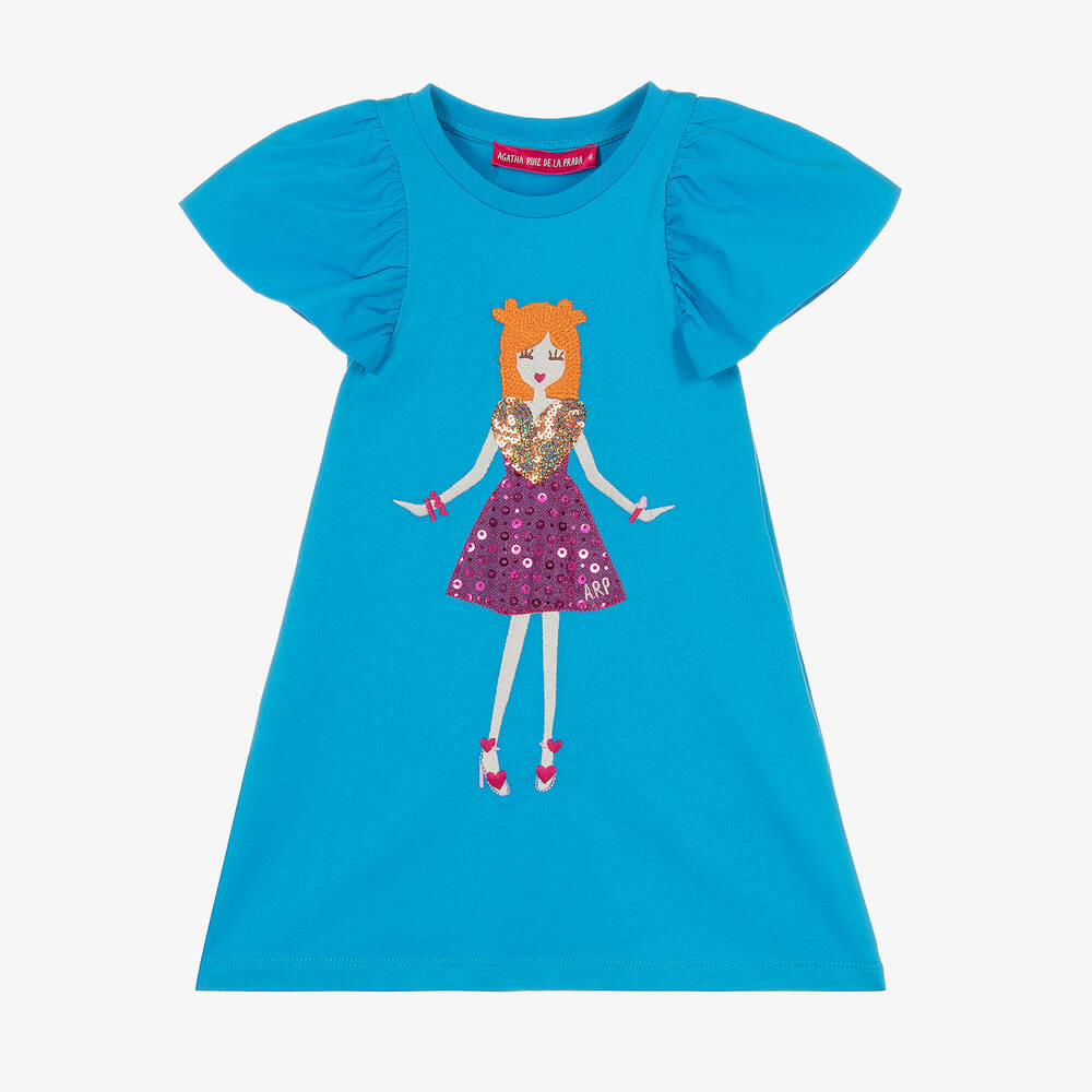 Agatha Ruiz de la Prada - Girls Blue Cotton Jersey Dress | Childrensalon
