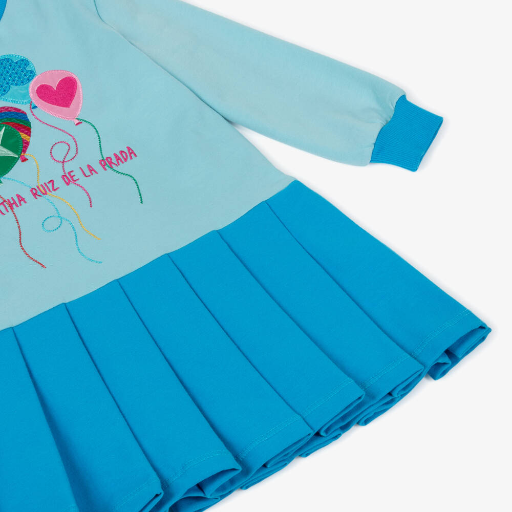Agatha Ruiz de la Prada-Girls Blue Cotton Jersey Dress with Pleated Skirt | Childrensalon Outlet