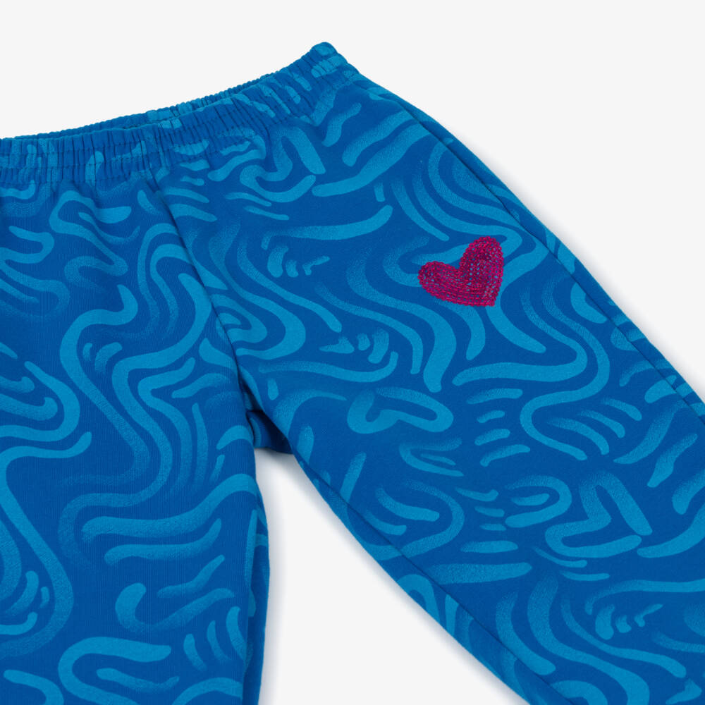 Agatha Ruiz de la Prada-Girls Blue Cotton Joggers with Pink Sequin Logo Heart | Childrensalon Outlet