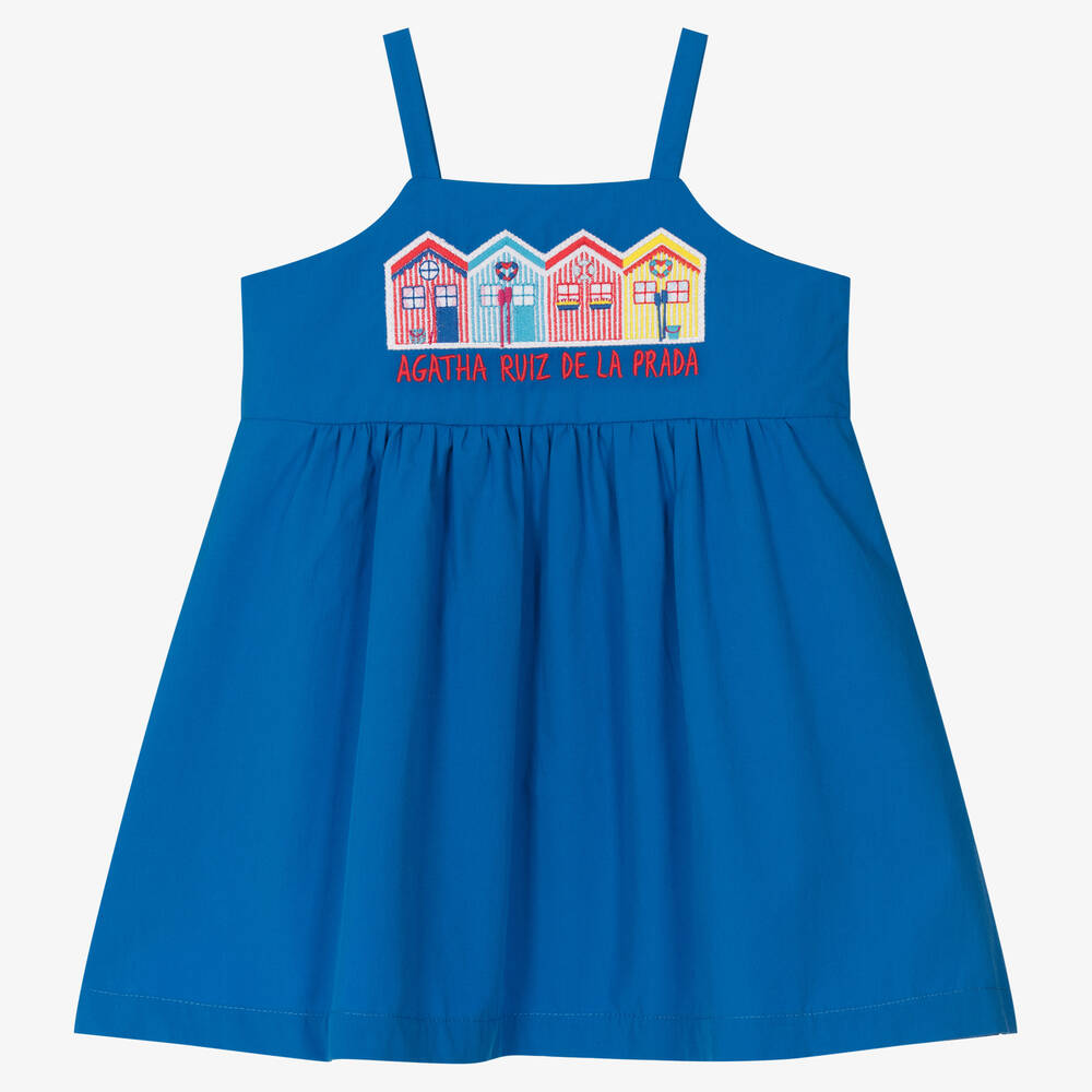 Agatha Ruiz de la Prada - Girls Blue Cotton Poplin Dress | Childrensalon