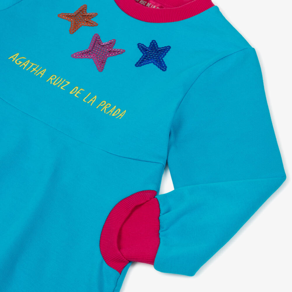 Agatha Ruiz de la Prada-Girls Blue Cotton Sequinned Star Dress | Childrensalon Outlet