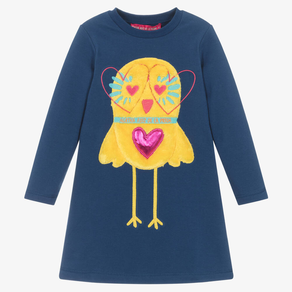 Agatha Ruiz de la Prada - Синее хлопковое платье-свитшот с цыпленком | Childrensalon