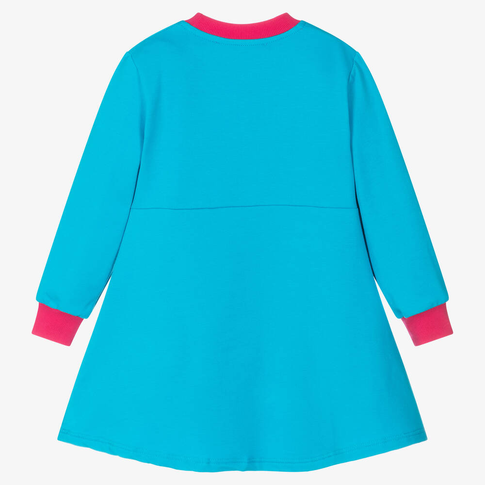 Agatha Ruiz de la Prada-فستان سويتشيرت قطن جيرسي لون أزرق تركواز | Childrensalon Outlet