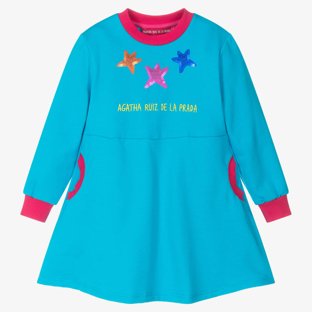 Agatha Ruiz de la Prada - Girls Blue Cotton Sweatshirt Dress | Childrensalon