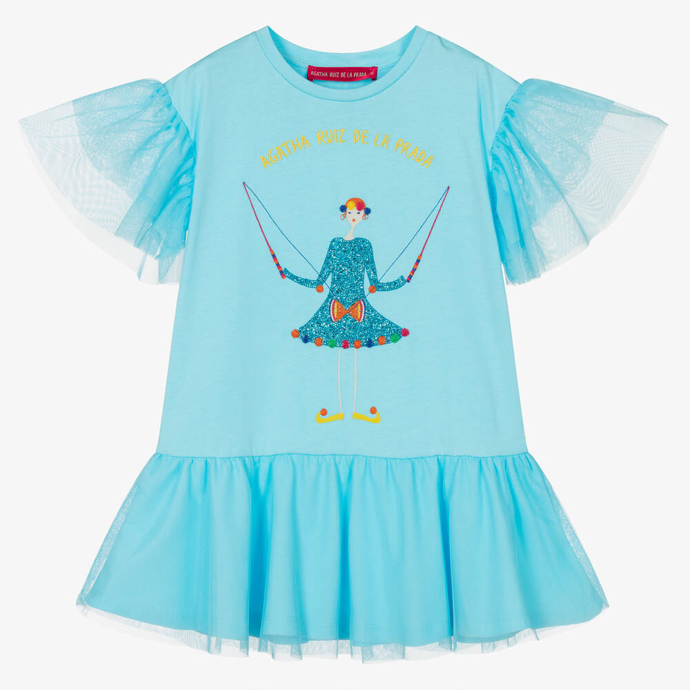 Agatha Ruiz de la Prada - Girls Blue Cotton Tulle Dress | Childrensalon