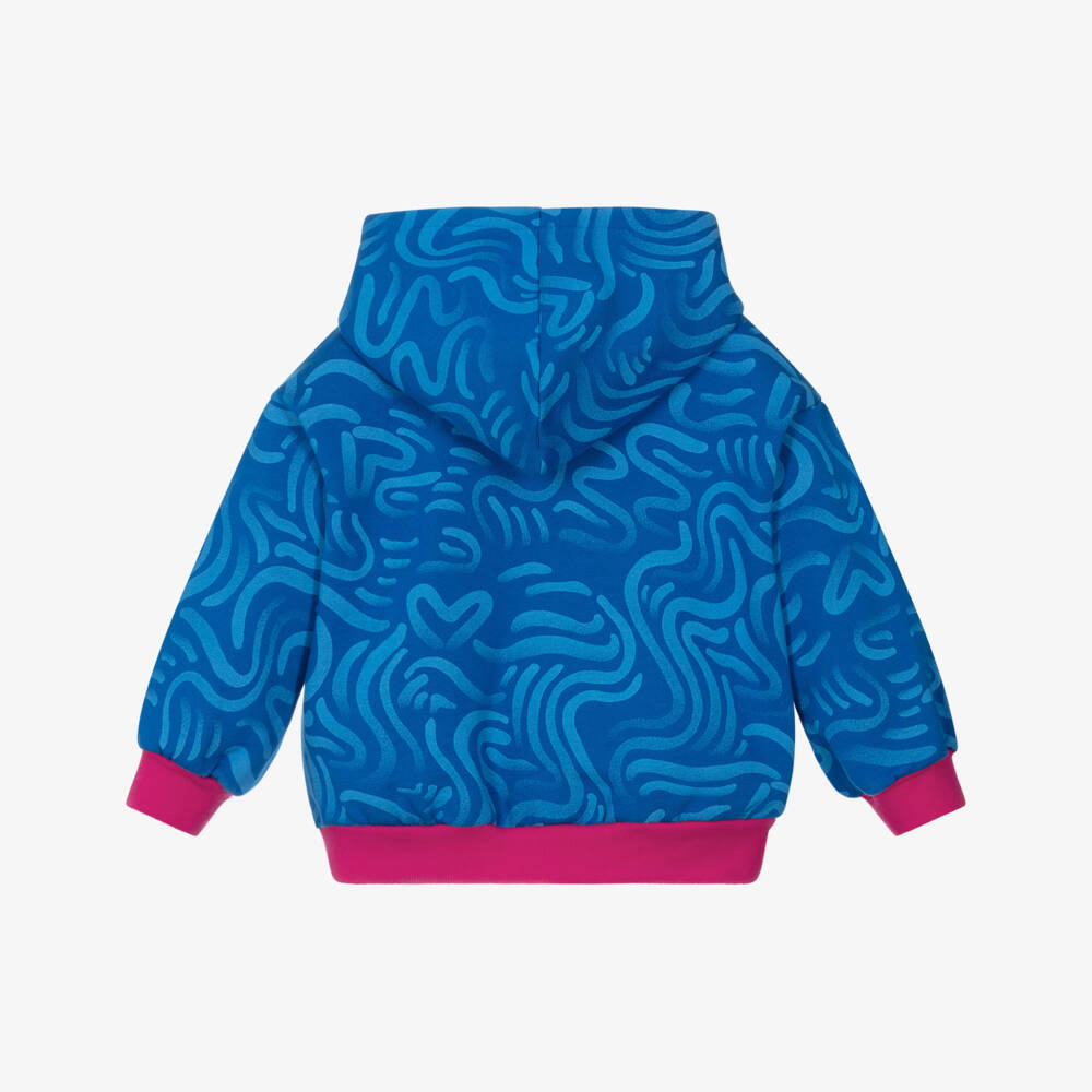 Agatha Ruiz de la Prada-Girls Blue Cotton Zip-Up Hoodie with Sequin Logo Heart | Childrensalon Outlet