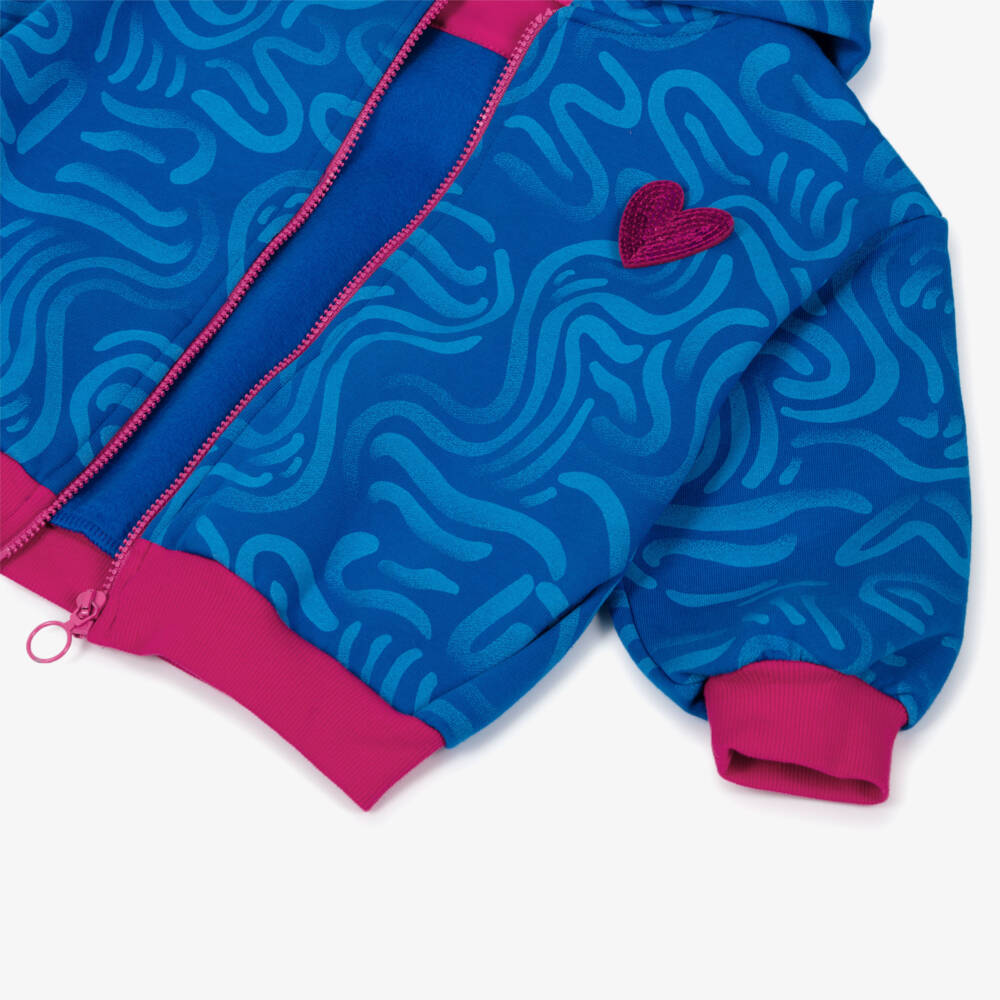 Agatha Ruiz de la Prada-Girls Blue Cotton Zip-Up Hoodie with Sequin Logo Heart | Childrensalon Outlet
