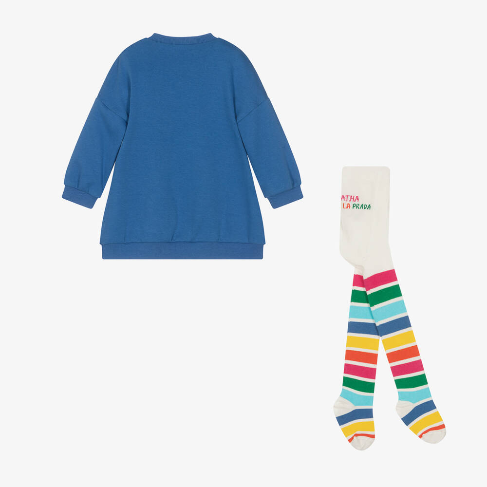 Agatha Ruiz de la Prada-Синее платье и колготки в полоску | Childrensalon Outlet
