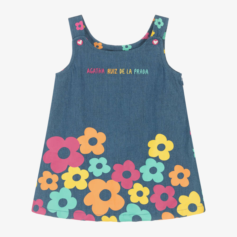 Agatha Ruiz de la Prada-Girls Blue Floral Chambray Dress | Childrensalon Outlet