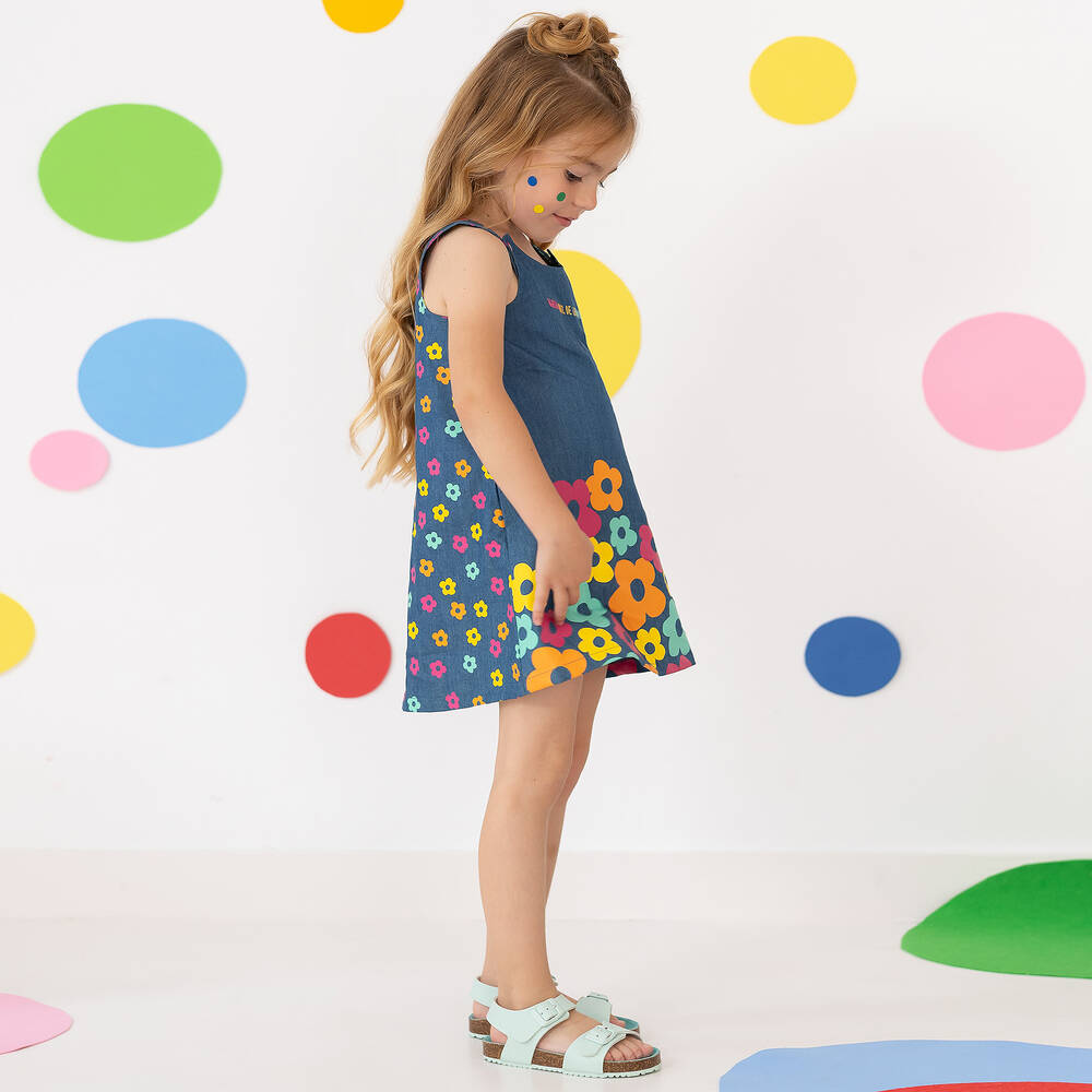 Agatha Ruiz de la Prada-Girls Blue Floral Chambray Dress | Childrensalon Outlet