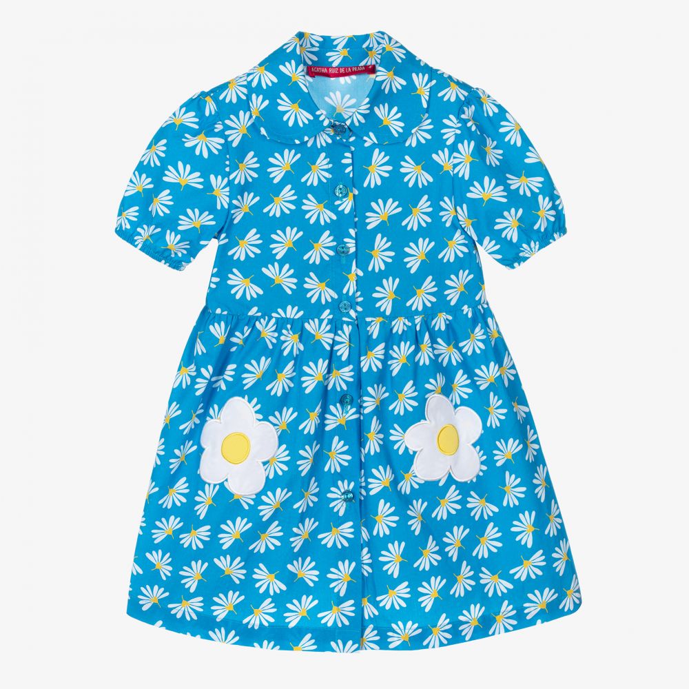 Agatha Ruiz de la Prada - Blaues, geblümtes Baumwollkleid (M) | Childrensalon