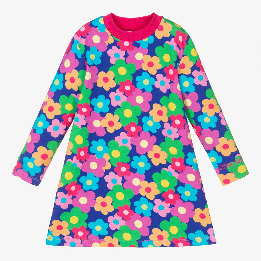 Agatha Ruiz de la Prada - Girls Blue Floral Cotton Dress | Childrensalon