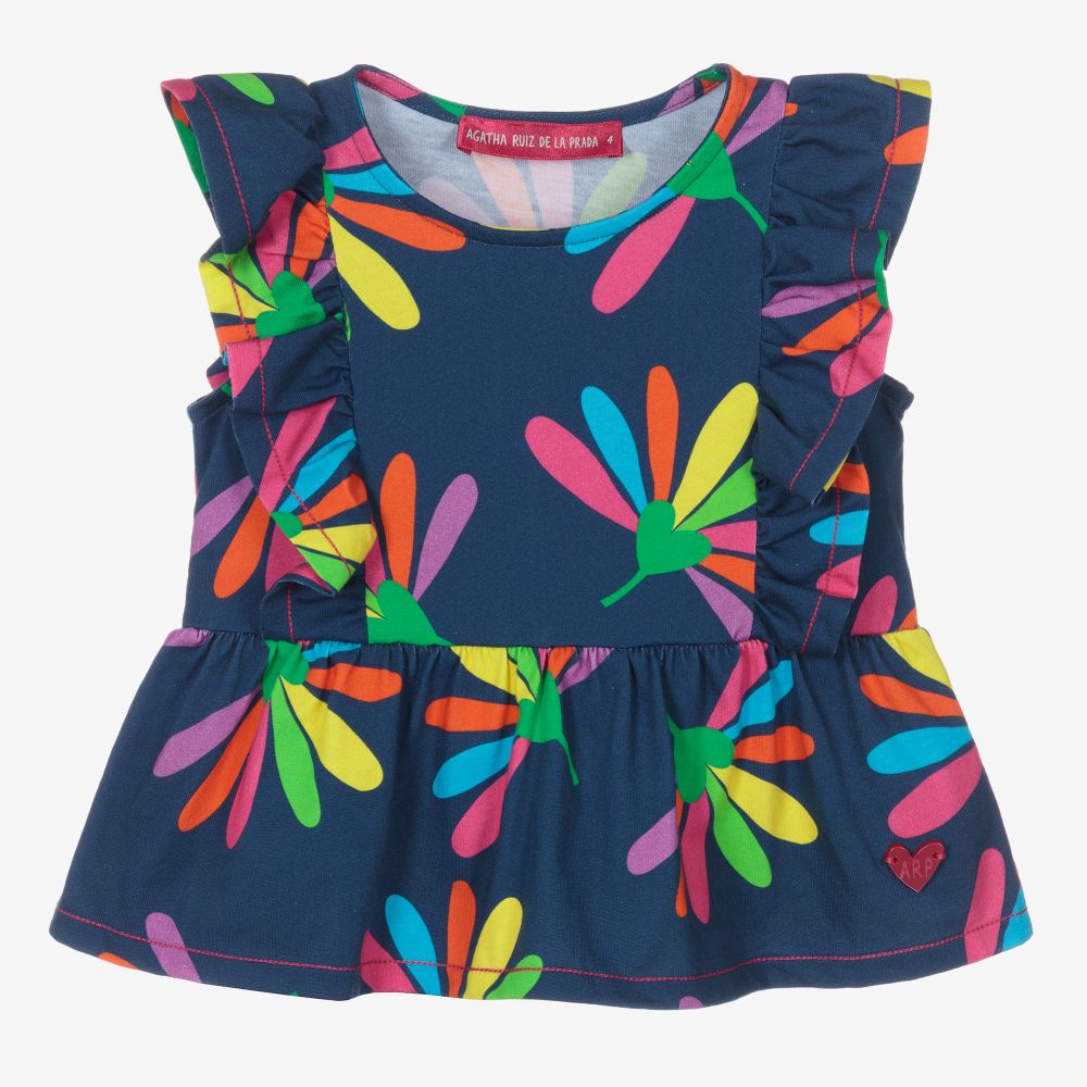 Agatha Ruiz de la Prada-Girls Blue Floral Cotton Top | Childrensalon Outlet