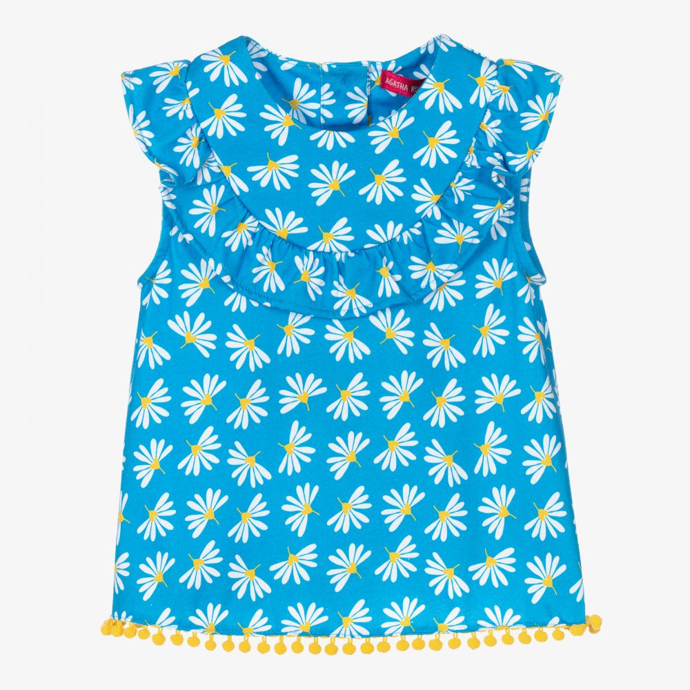 Agatha Ruiz de la Prada-Girls Blue Floral Cotton Top | Childrensalon Outlet