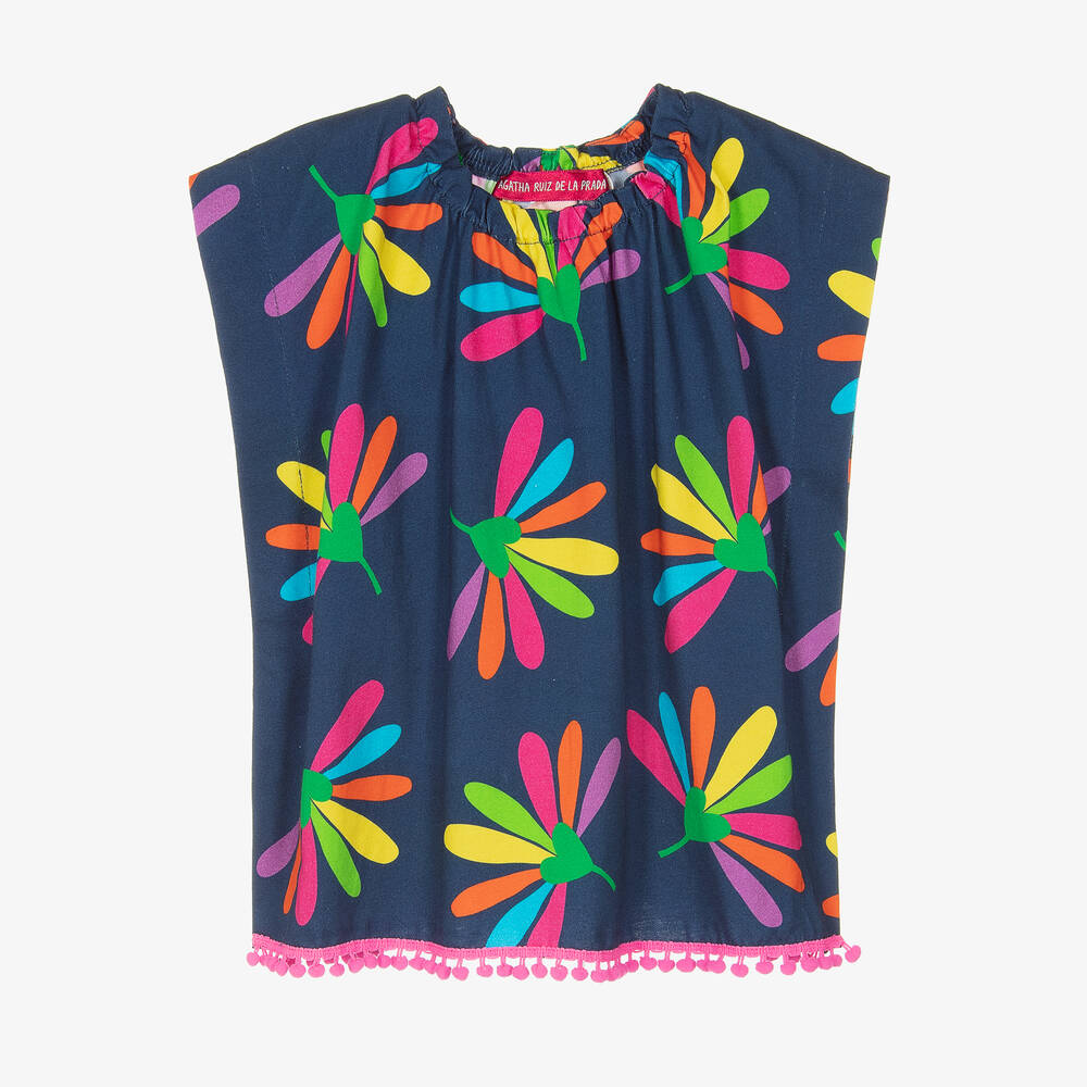 Agatha Ruiz de la Prada - Girls Blue Floral Cotton Top  | Childrensalon