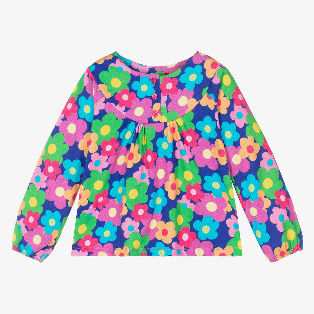 Agatha Ruiz de la Prada - Girls Blue Floral Print Long Sleeved Top | Childrensalon