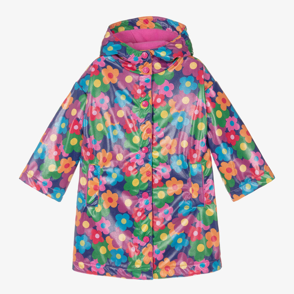 Agatha Ruiz de la Prada - Girls Blue Floral Print Raincoat | Childrensalon