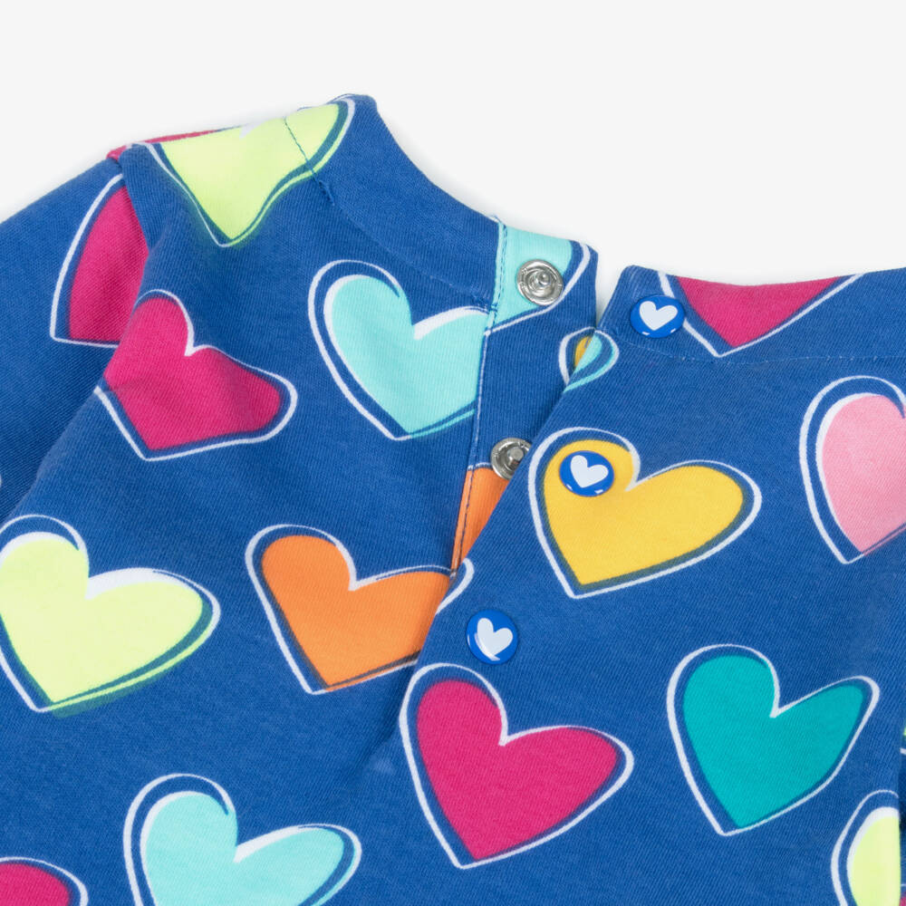 Agatha Ruiz de la Prada-فستان أزرق للبنات مع قلوب من الجيرسيه | Childrensalon Outlet