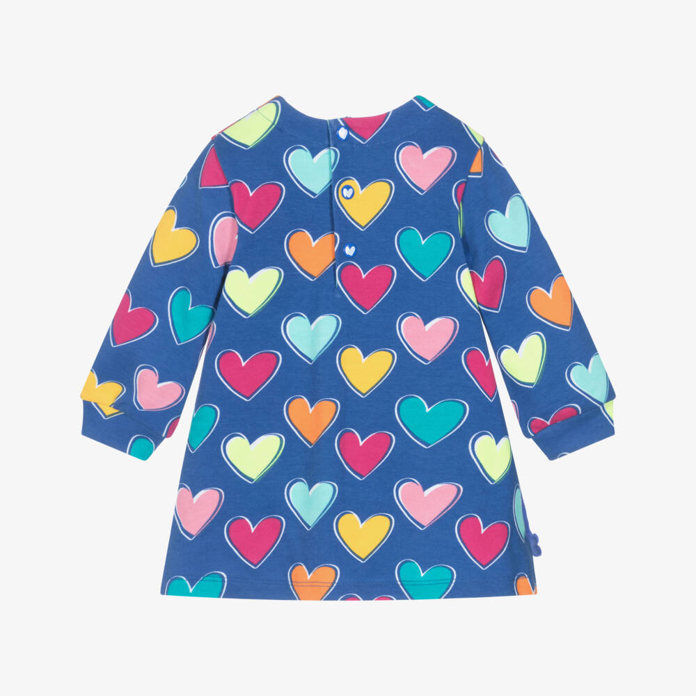 Agatha Ruiz de la Prada-فستان أزرق للبنات مع قلوب من الجيرسيه | Childrensalon Outlet