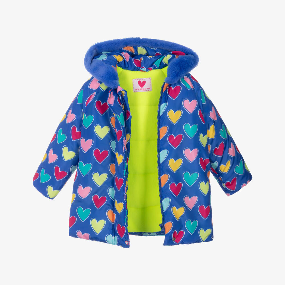 Agatha Ruiz de la Prada-Girls Blue Heart Print Padded Coat | Childrensalon Outlet