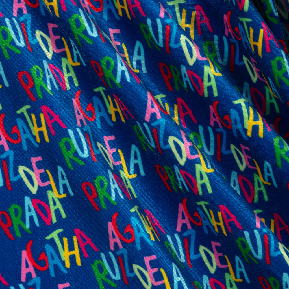 Agatha Ruiz de la Prada-Girls Blue Logo Velour Dress | Childrensalon Outlet