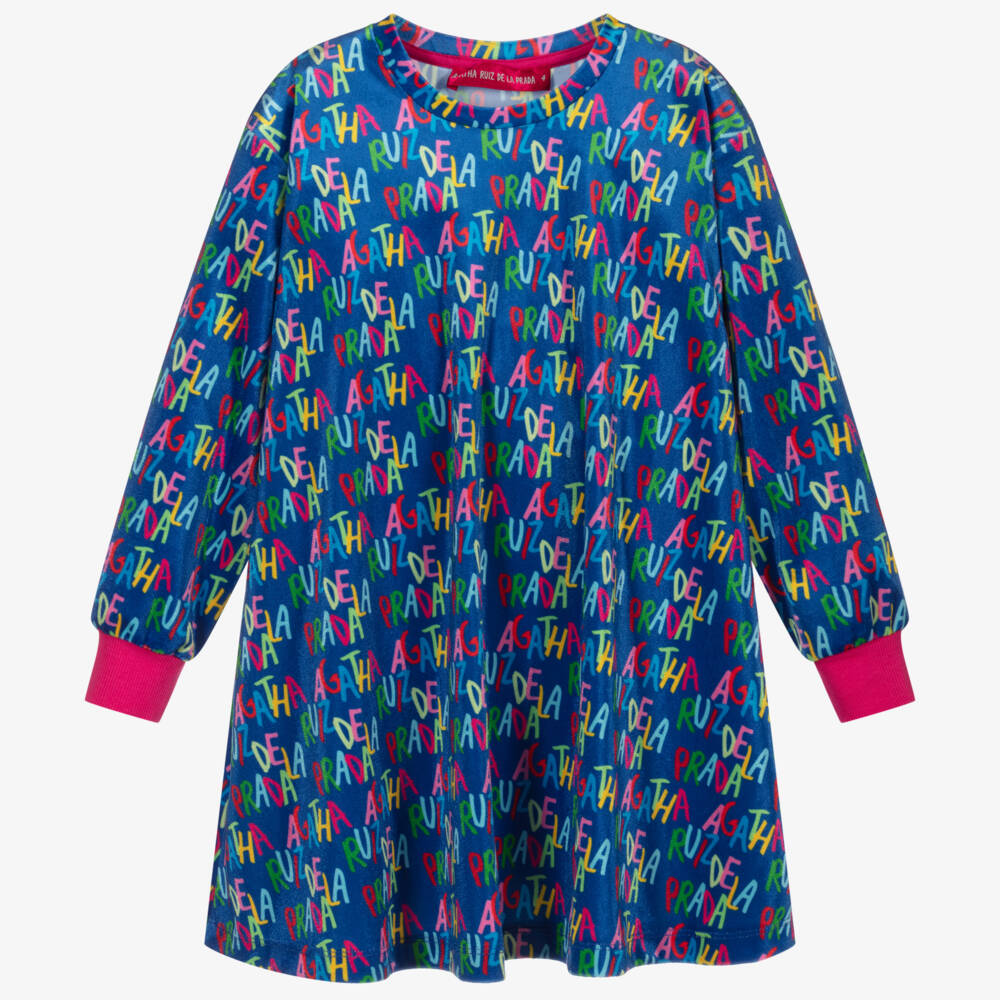 Agatha Ruiz de la Prada-Синее велюровое платье для девочек | Childrensalon Outlet