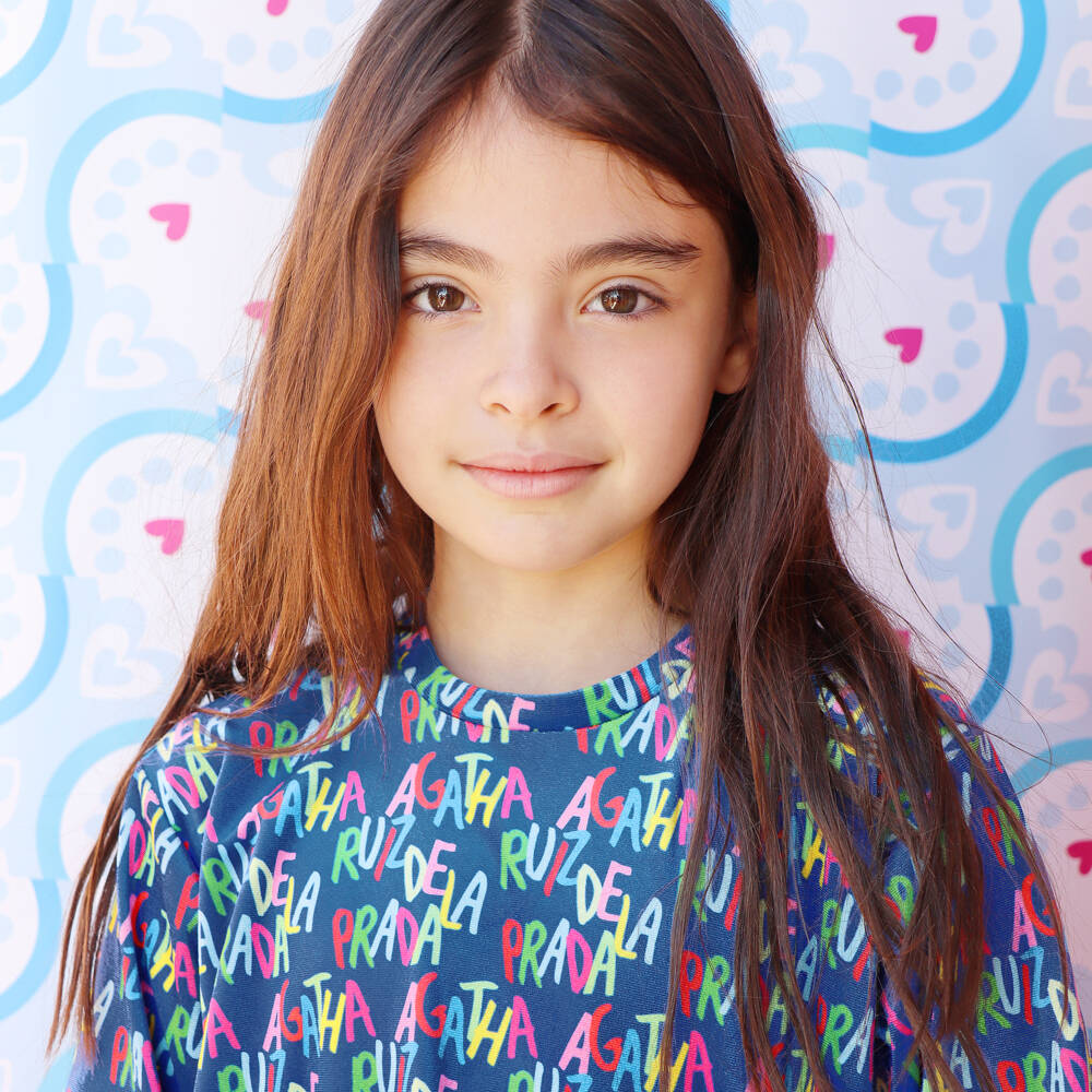 Agatha Ruiz de la Prada-Girls Blue Logo Velour Dress | Childrensalon Outlet