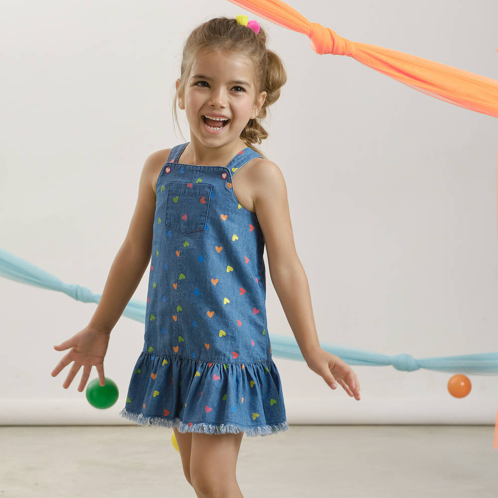 Agatha Ruiz de la Prada-فستان بينافور قطن شامبري لون أزرق | Childrensalon Outlet