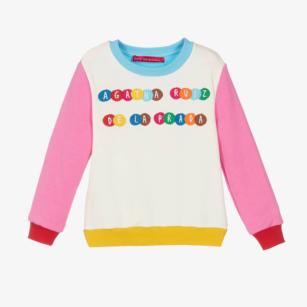 Agatha Ruiz de la Prada - Girls Blue & Pink Cotton Logo Sweatshirt | Childrensalon