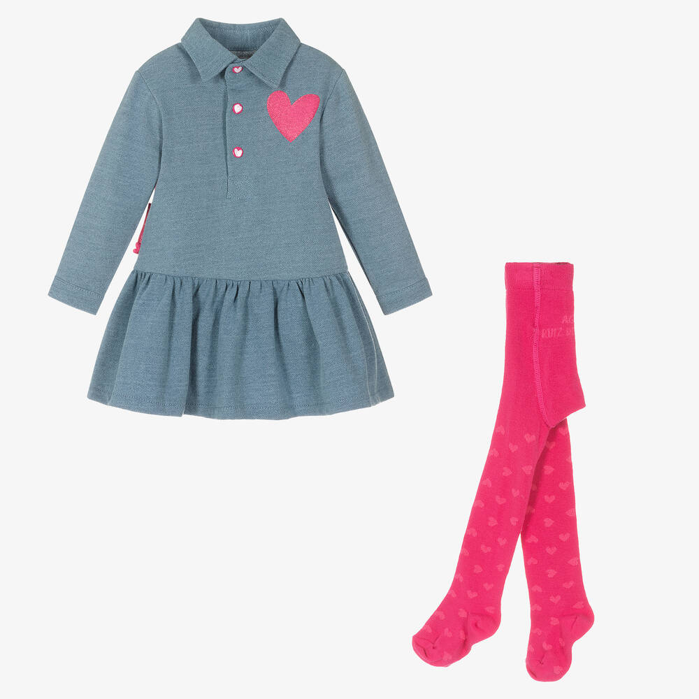 Agatha Ruiz de la Prada-Girls Blue & Pink Heart Dress Set | Childrensalon Outlet