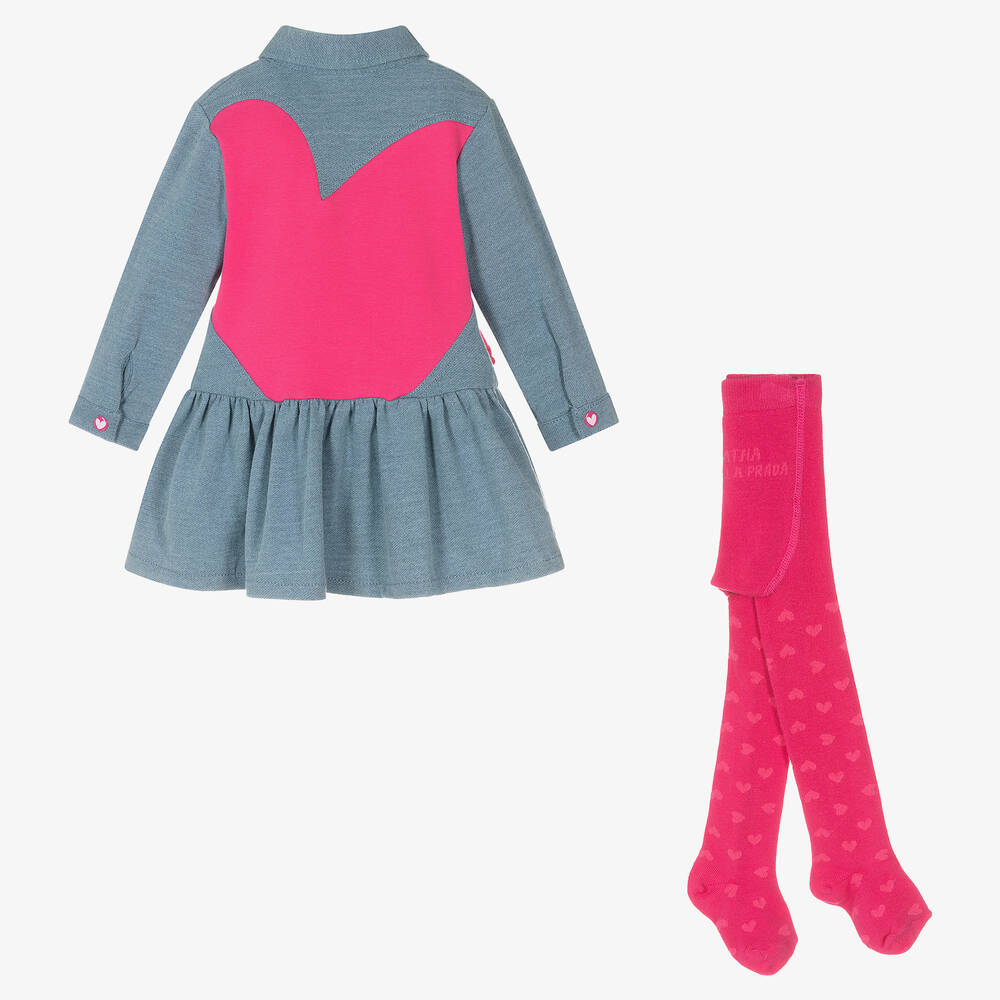 Agatha Ruiz de la Prada-Girls Blue & Pink Heart Dress Set | Childrensalon Outlet