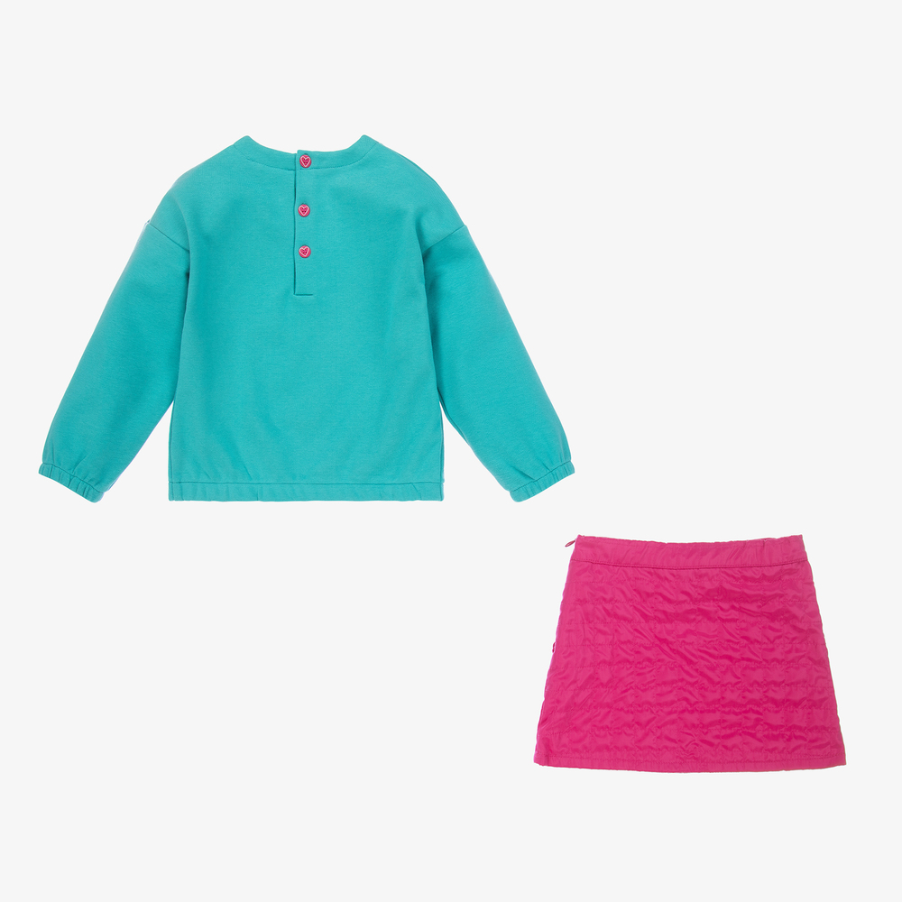 Agatha Ruiz de la Prada-طقم تنورة 3 قطع قطن جيرسي لون أزرق وزهري | Childrensalon Outlet