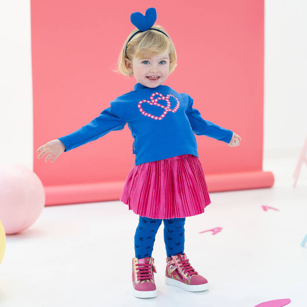 Agatha Ruiz de la Prada-طقم تنورة قطن لون أزرق وزهري | Childrensalon Outlet
