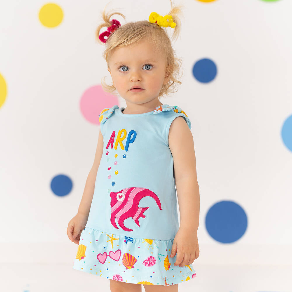Agatha Ruiz de la Prada-Girls Blue Sea Life Cotton Dress | Childrensalon Outlet