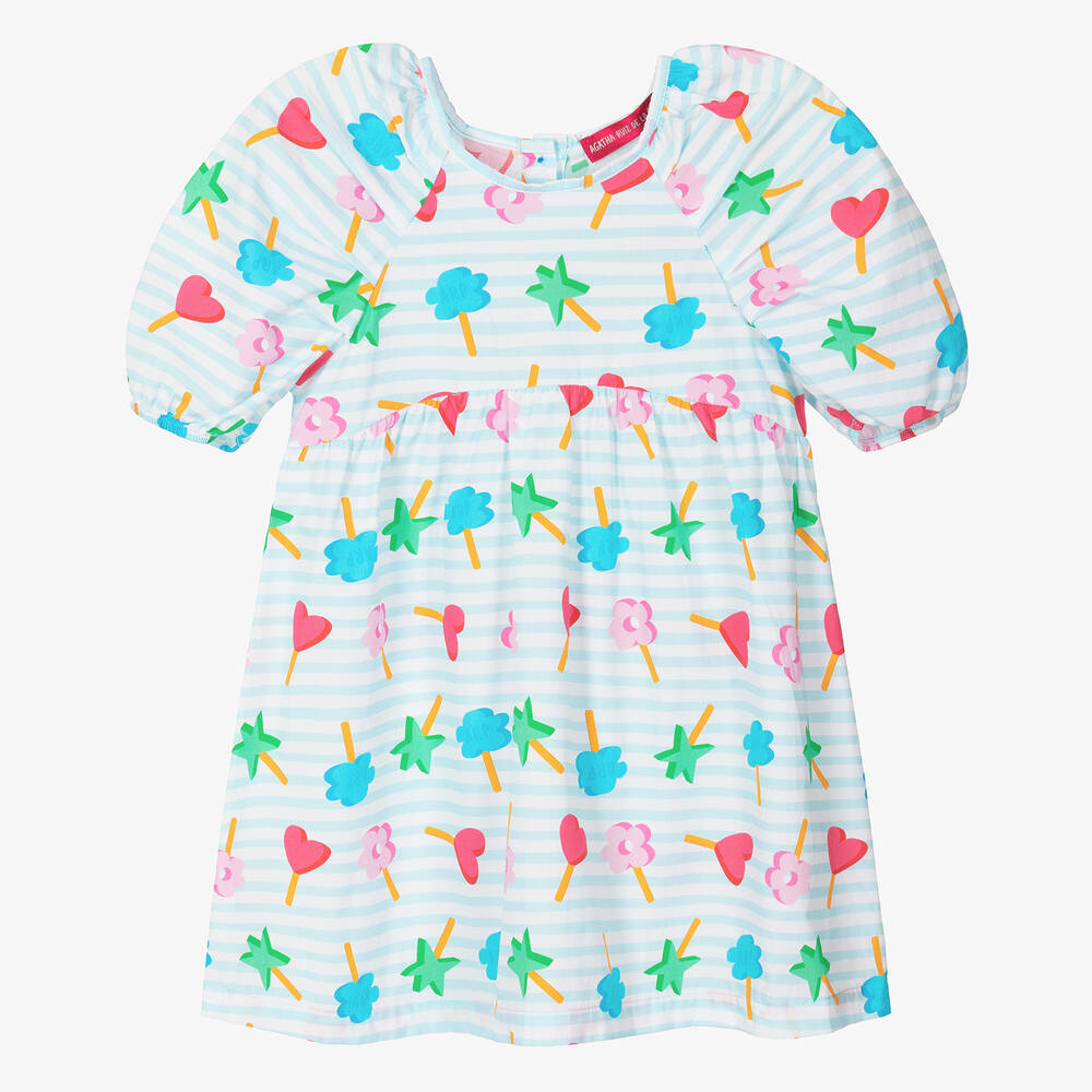 Agatha Ruiz de la Prada-Girls Blue Stripe Cotton Lollipop Dress | Childrensalon Outlet