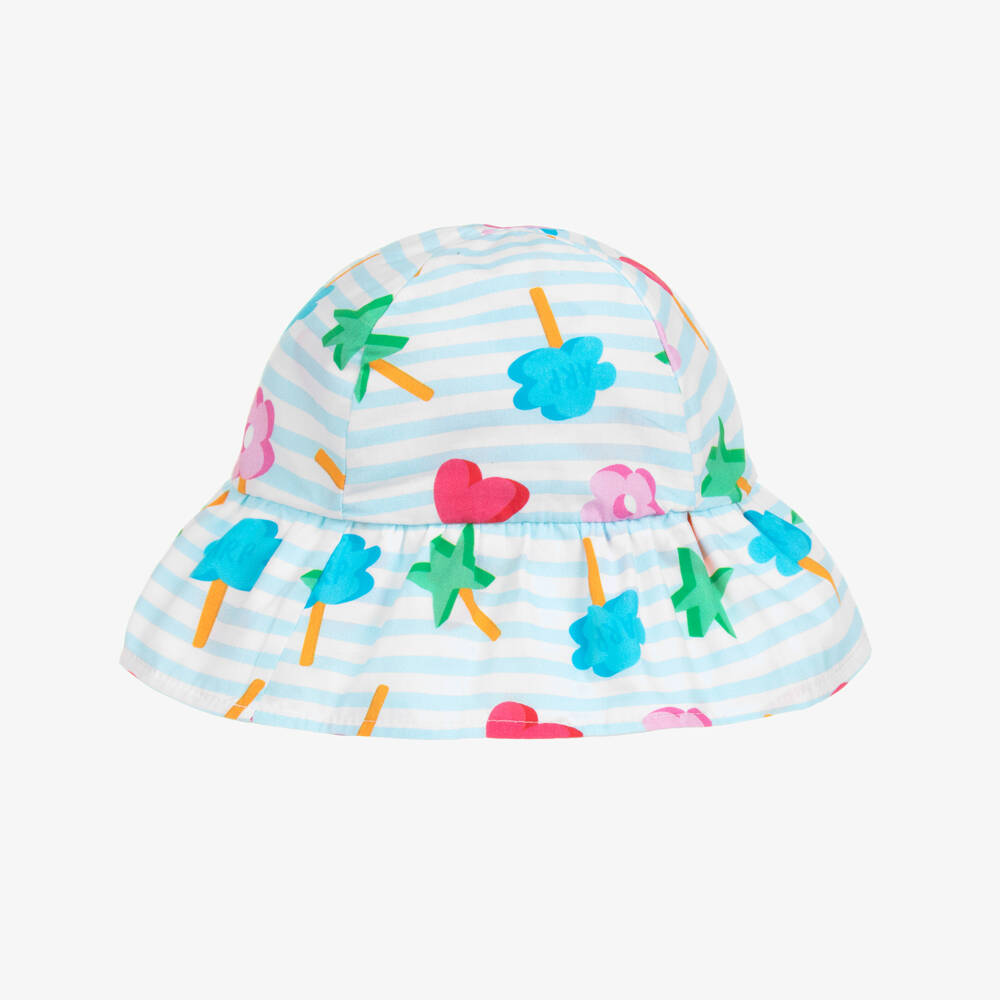 Agatha Ruiz de la Prada-قبعة قطن مقلم لون أزرق وأبيض للبنات | Childrensalon Outlet