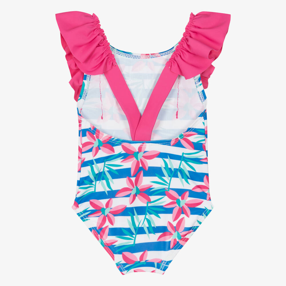 Agatha Ruiz de la Prada-Girls Blue Stripe & Pink Floral Swimsuit | Childrensalon Outlet