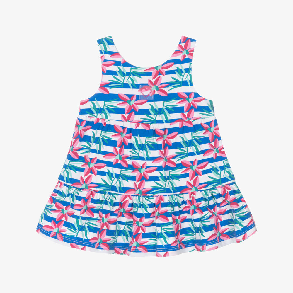 Agatha Ruiz de la Prada-Girls Blue Striped & Floral Print Dress | Childrensalon Outlet