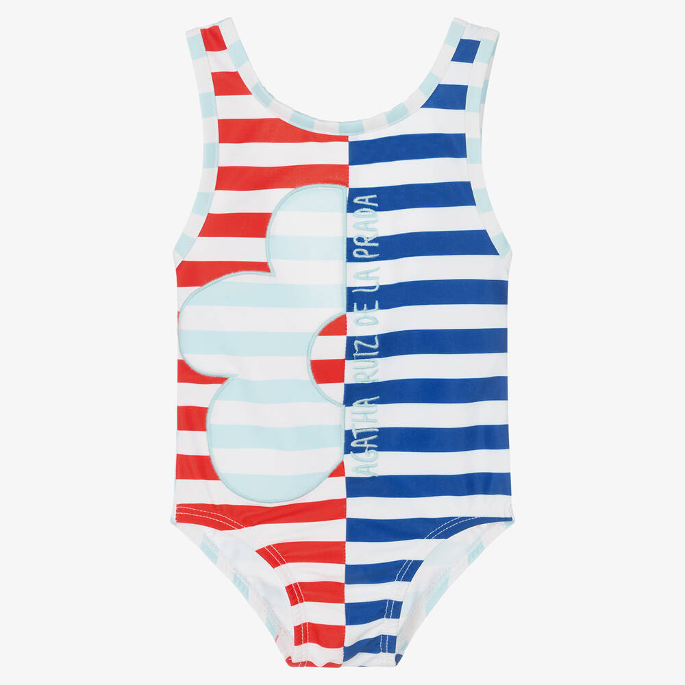 Agatha Ruiz de la Prada - Girls Blue Striped Flower Swimsuit | Childrensalon