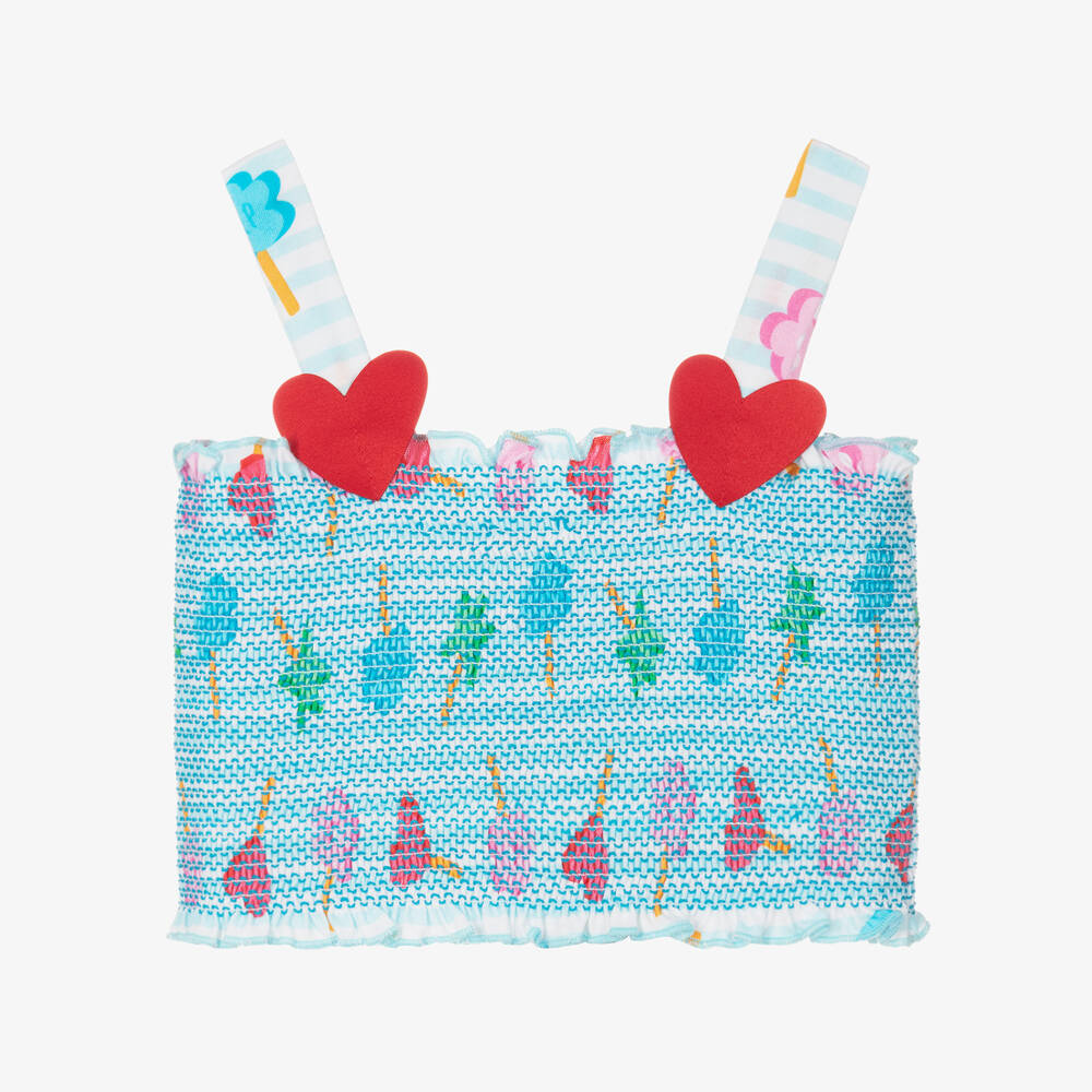 Agatha Ruiz de la Prada-Girls Blue Striped Lollipop Cotton Crop Top | Childrensalon Outlet